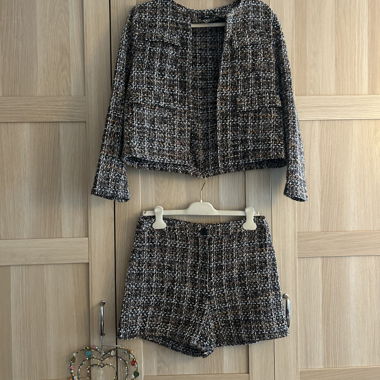 Set giacca e shorts in tweed multicolore SHIEN