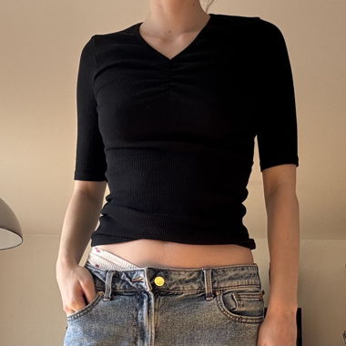Benetton Ribbed Black Top