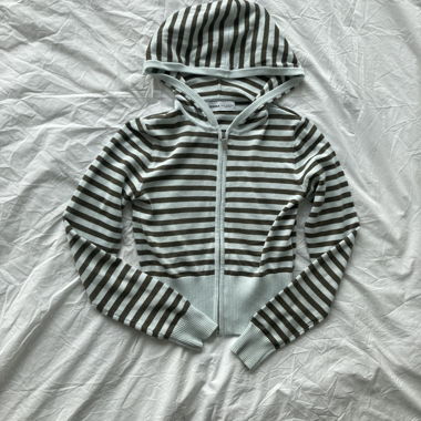 Striped Hooded Zip Cardigan