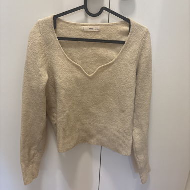 Pull beige MNG à encolure en V