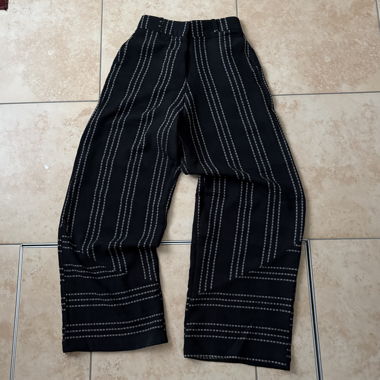 Black wide-leg striped casual pants S