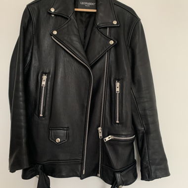 Black leather biker jacket