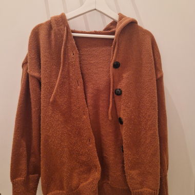 Brown Hooded Button-Up Cardigan