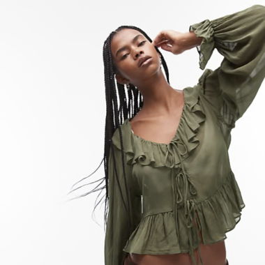 Olive Ruffle Mango Blouse