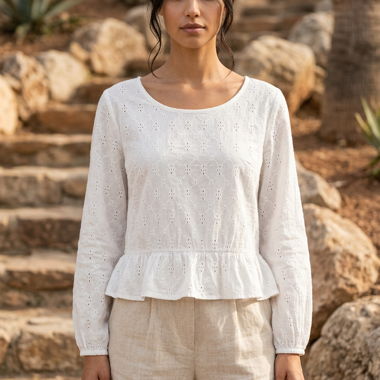 Blouse coton blanc en broderie