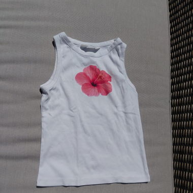 White tank top with pink flower