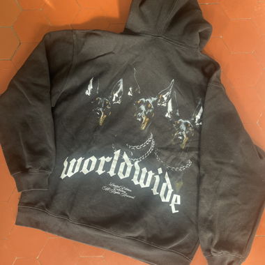 Schwarzer Hoodie Worldwide mit Hundeprint