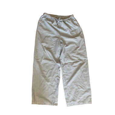 blue and white striped linen pants