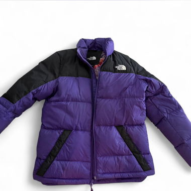Purple north face puffer jacket