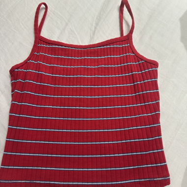 Red Ribbed Top with Spaghetti Straps
