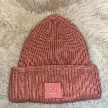 Acne Studios Ribbed Beanie with Pink Face Patch