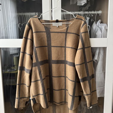 Maglione lungo cammello a quadri