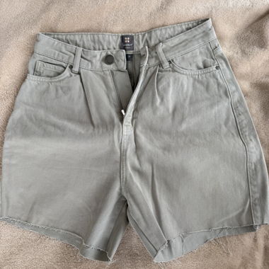 pastel green denim shorts
