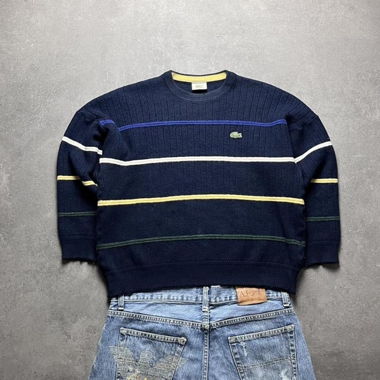 Vintage Lacoste Striped Sweater Navy L