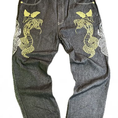 Jeans with snake embroidery