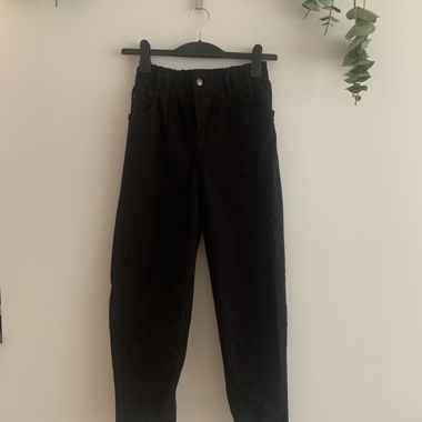 Black Fabric Pants with Elastic Waistband