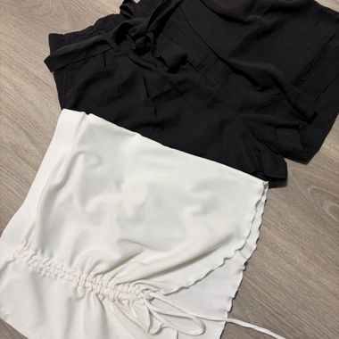 Black Shorts and White Skirt