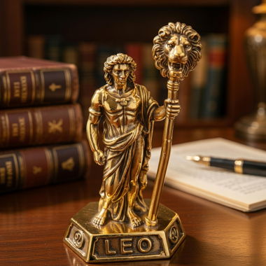 Statuette en métal, signe astrologique du Lion.