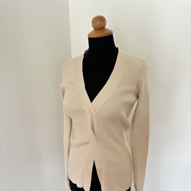Cider Beige Ribbed Knit Cardigan with Thumb Holes 