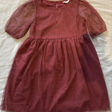 Bordeaux Glitzerkleid mit Tüll - Gr. 128