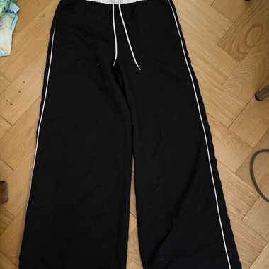 Black Wide-Leg Trousers with White Waist