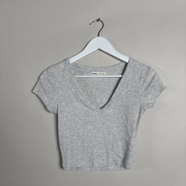 Grey Ribbed V-Neck Top