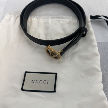 Black Gucci Belt with Gold Buckle
