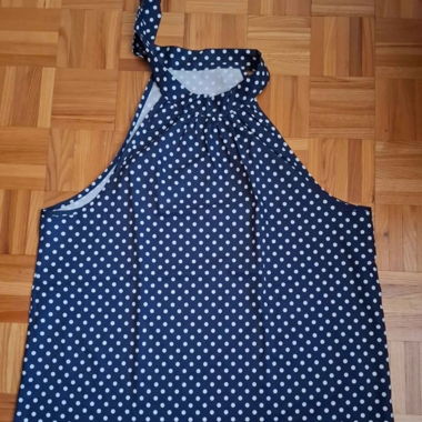 Shein navy/white polka-dot tie top