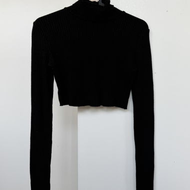 Black Cropped Turtleneck – gerippt