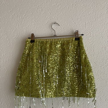 Green Sequin Mini Skirt