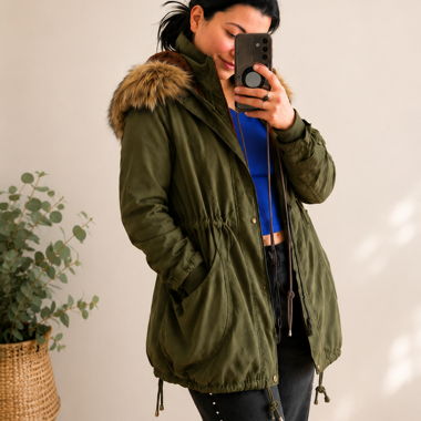 Grüne Parka mit Kapuze