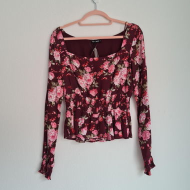 Tally Weijl Floral Crop Blouse Wine Red