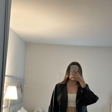 Black oversized leather jacket