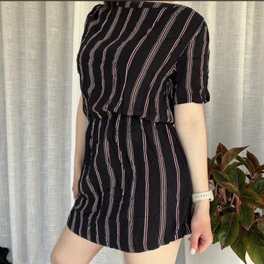 Black striped short-sleeve dress