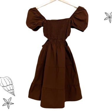 smocked balloon dress | brown