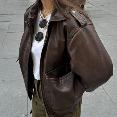 Giacca in pelle marrone