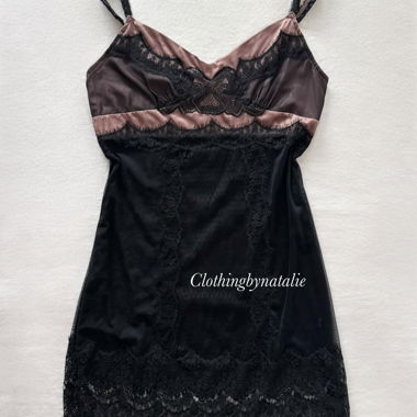 Abito sottoveste in pizzo nero e viola taglia S