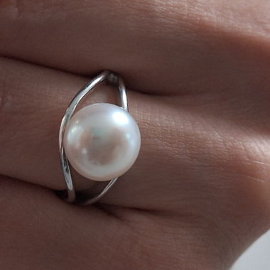 Bague authentique en perles, argent sterling 925