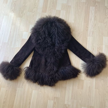 Brown genuine sheepskin shearling leather coat