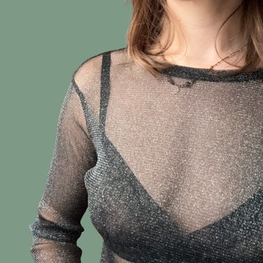 Langarm Glitzertop transparent, H&M, Grösse S
