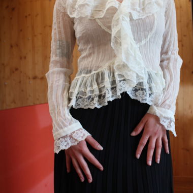 white ruffled sheer shirt