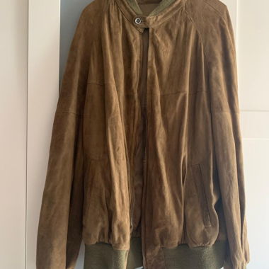 Giacca in Camoscio Marrone con Bordo a Maglia