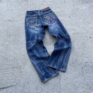Jeans Evisu con ricamo, denim giapponese raro