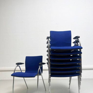 6 Thonet Stühle S 570 mit Royalblauem Stoffbezug