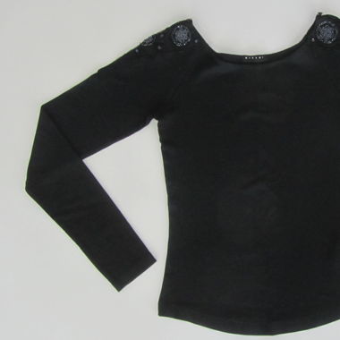 Long Sleeve Top with Epaulettes with Black Beads