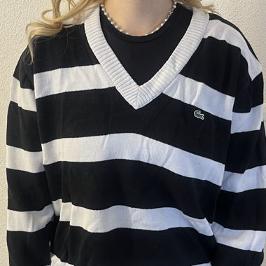 Schwarz/weiss gestreifter Lacoste Pullover