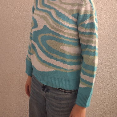 Pullover aus Strick in Türkis, Grün und Weiss