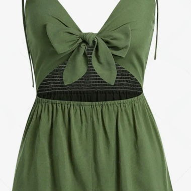 Olive green tie-front romper