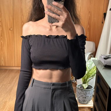 Nastygal black crop tops with scalloped hem