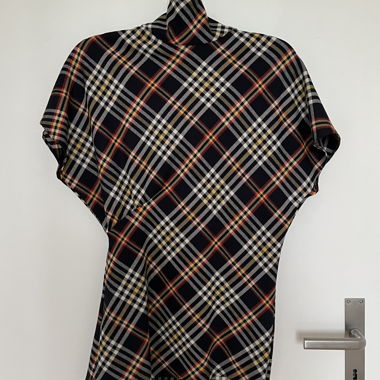 Pleated navy asymmetrical blouse